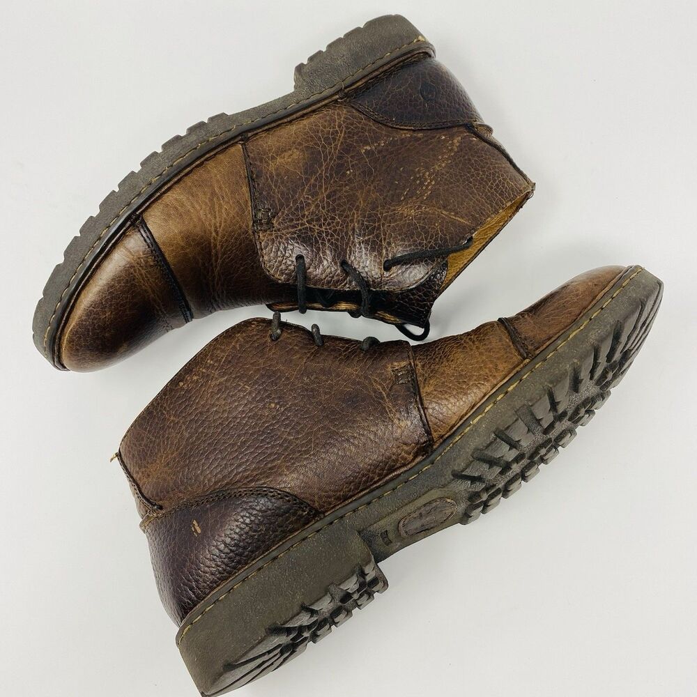 Born Mens 9.5 Brown Pebbled Leather Distressed Chukka Ankle Boots Lace-Up Preppy - Picture 15 of 16